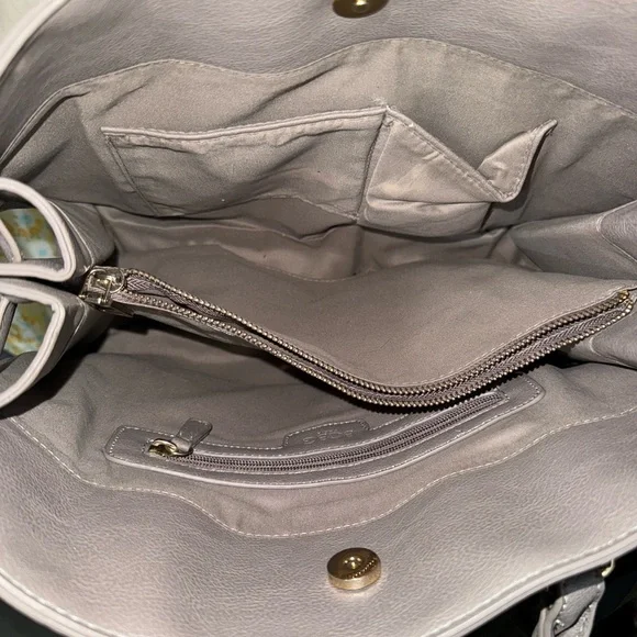 BCBG Light Gray Leather Shoulder Tote - Picture 3 of 4